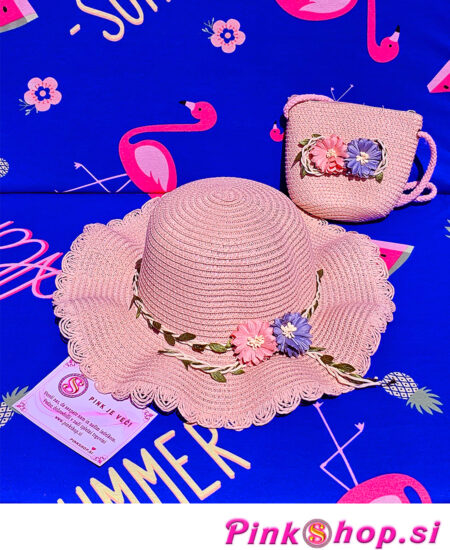 Otroški slamnik in torbica Baby Pink