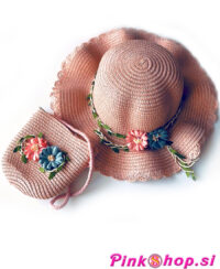 Otroški slamnik in torbica Baby Pink