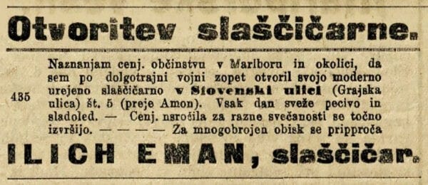 Slaščičarna Ilich, plakat po 1. svetovni vojni, spletni vir