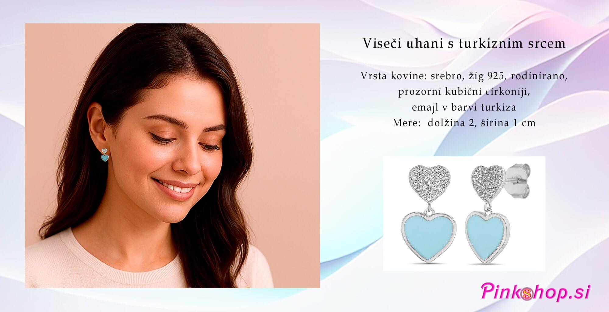 Viseči uhani s turkiznim srcem, Pinkshop.si