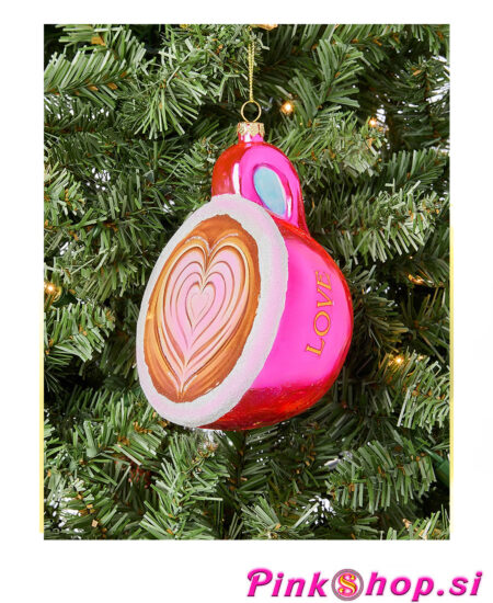 Steklen okrasek za jelko skodelica kave, pink, Pinkshop.si