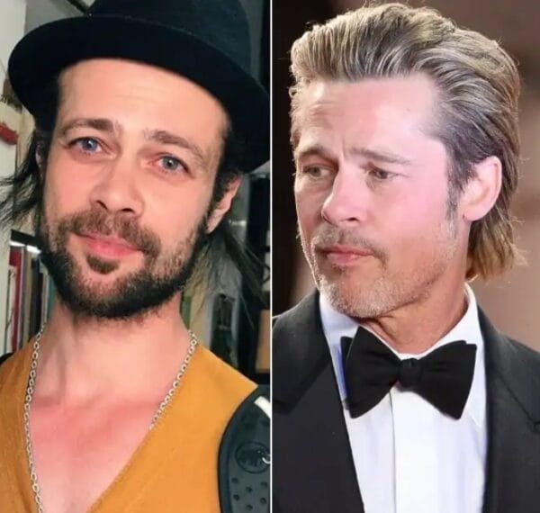 Aris Kontos, grški dvojnik Brad Pitta in Brad Pitt z metuljčkom