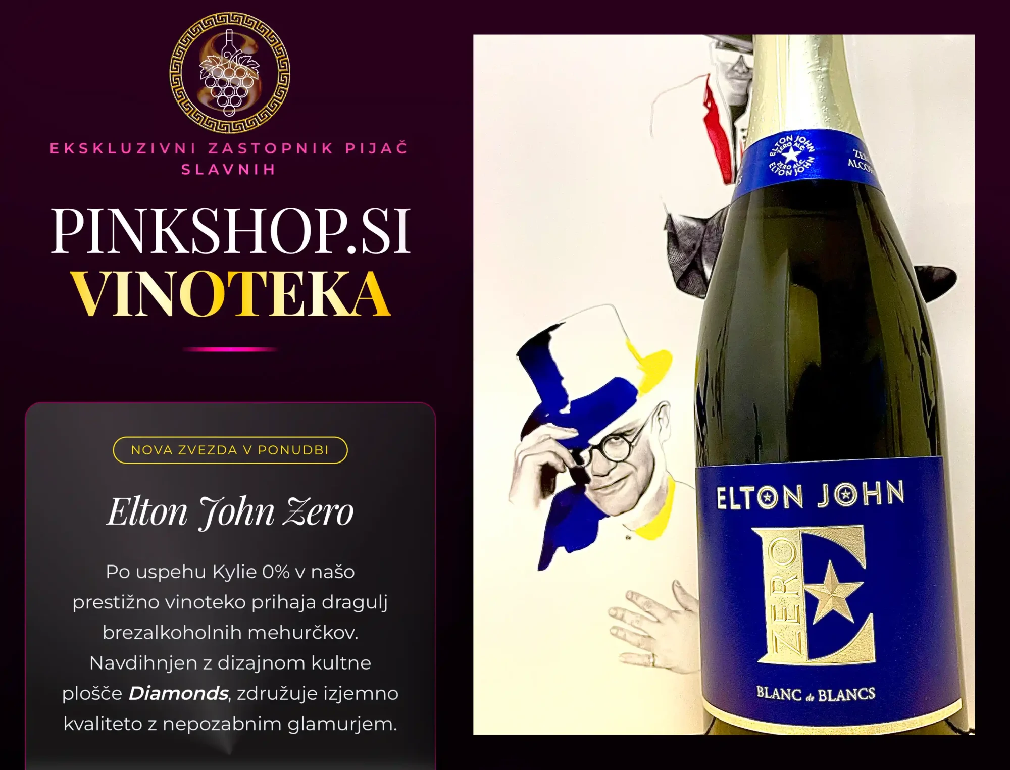Brezalkoholno vino Slovenija – Pinkshop.si VINOTEKA. Odkrijte 0,0 % Kylie Minogue Wines in Elton John Zero.
